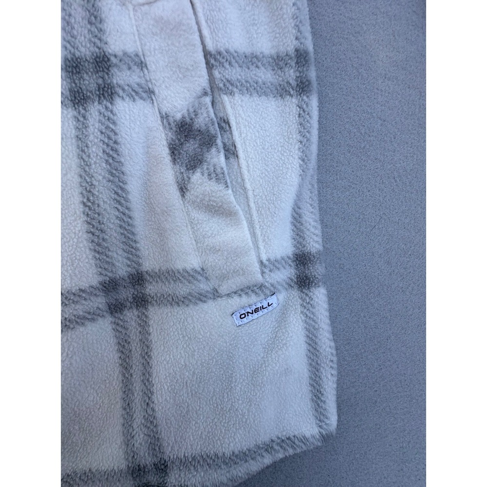 O'Neill Mens Cream Grey Plaid Fleece Shirt Jacket Shacket Size Medium - Picture 4 of 16